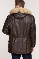 Calgary Lambskin Leather Coat with Coyote Fur Trim and Detachable Hood