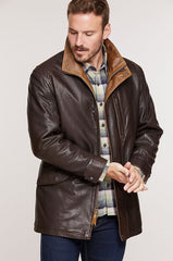 Calgary Lambskin Leather Coat with Coyote Fur Trim and Detachable Hood
