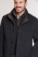 New Italian Wool-Blend Jacket with Removable Shearling Collar and Bib