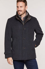 New Italian Wool-Blend Jacket with Removable Shearling Collar and Bib