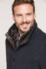 New Italian Wool-Blend Jacket with Removable Shearling Collar and Bib