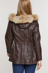 Dana African Lambskin Leather Coat with Coyote Fur Trim and Detachable Hood