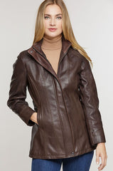 Dana African Lambskin Leather Coat with Coyote Fur Trim and Detachable Hood