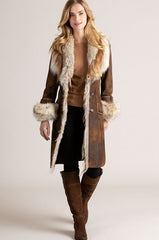 Georgia Distressed Lambskin Leather Coat with Coyote Fur Trim