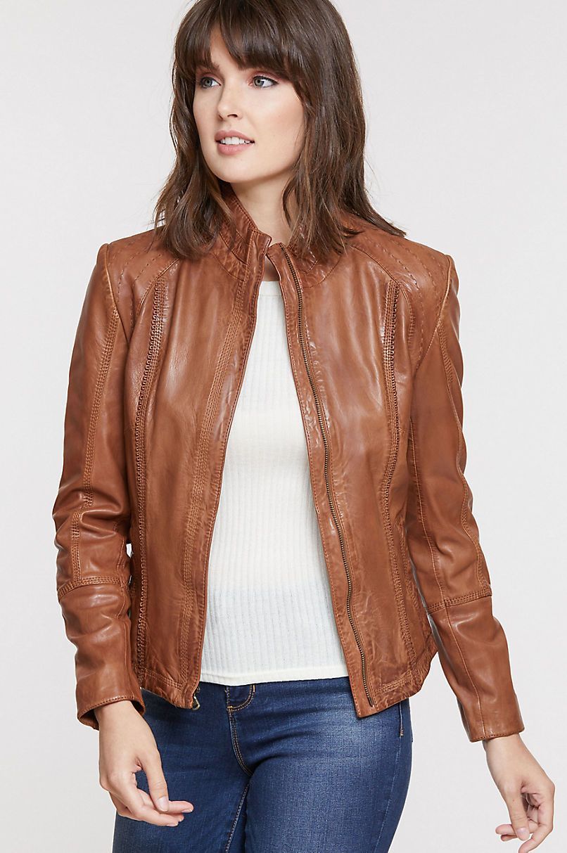 Azura Washed Lambskin Leather Jacket