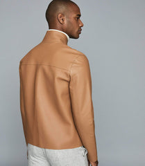 LEATHER FUNNEL NECK JACKET