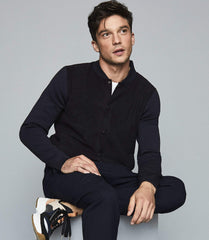 SUEDE FRONTED BOMBER JACKET NAVY